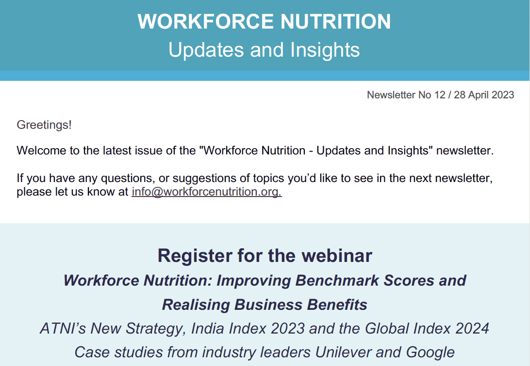 Workforce Nutrition Alliance Newsletter