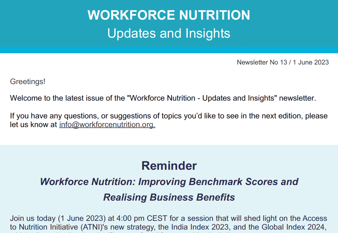 Workforce Nutrition Alliance Newsletter