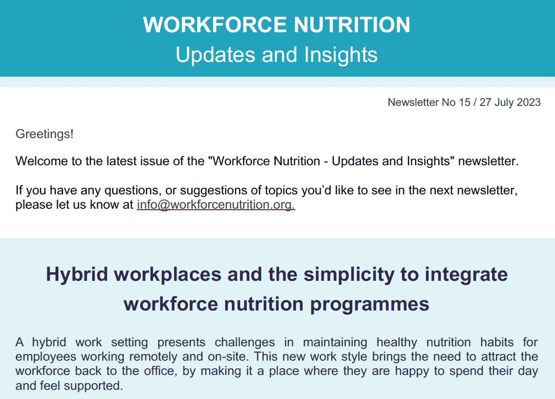 Workforce Nutrition Alliance Newsletter