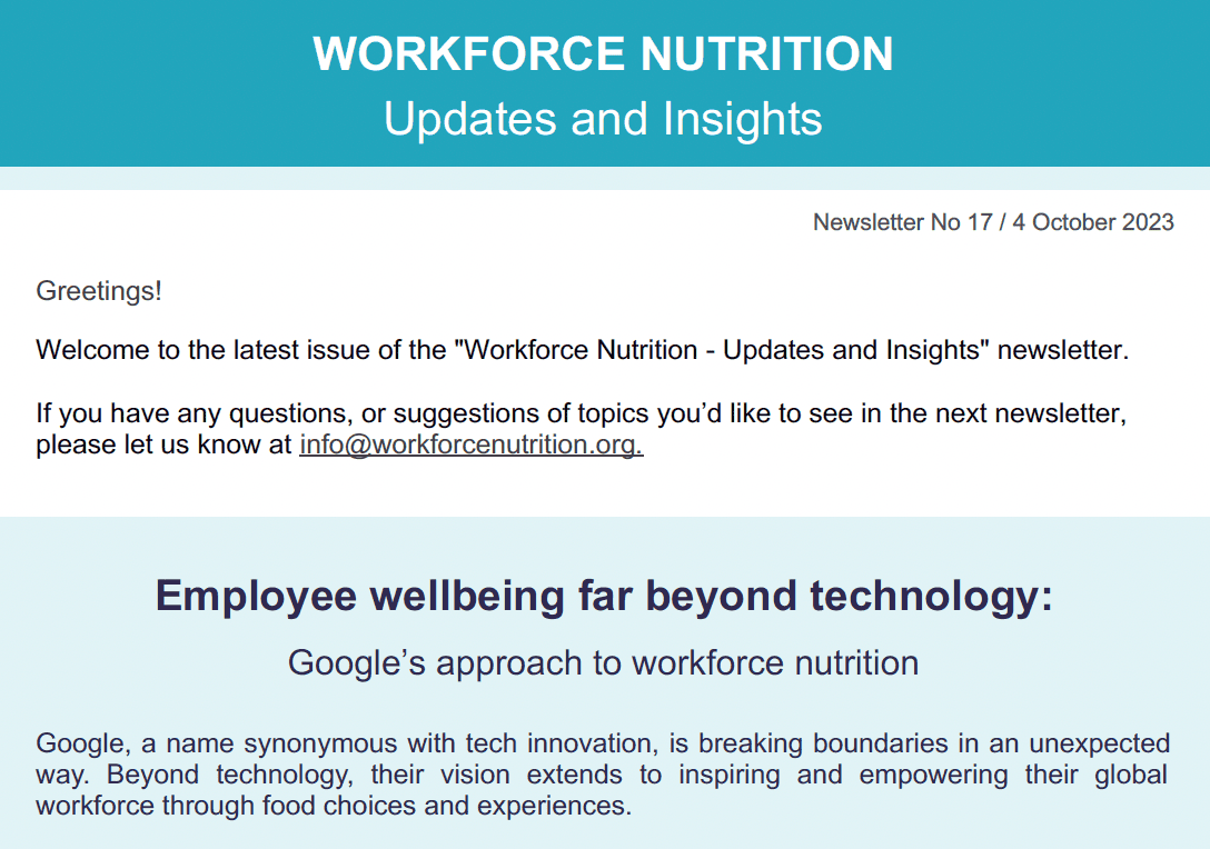 Workforce Nutrition Alliance Newsletter