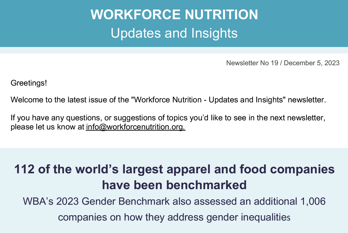 Workforce Nutrition Alliance Newsletter