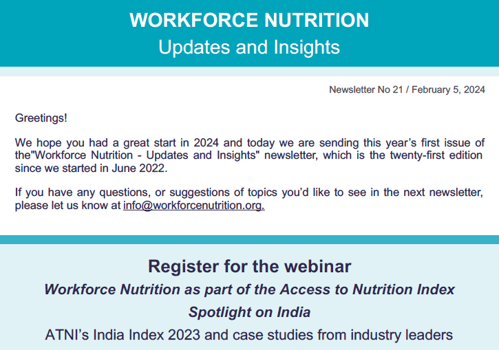 Workforce Nutrition Alliance Newsletter