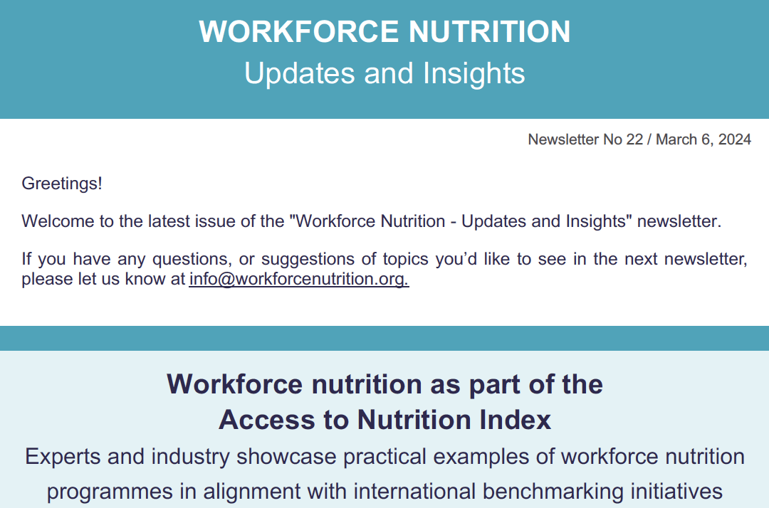 Workforce Nutrition Alliance Newsletter