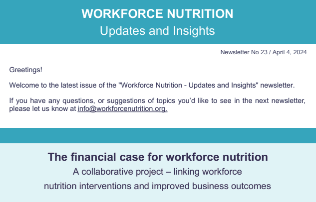 Workforce Nutrition Alliance Newsletter