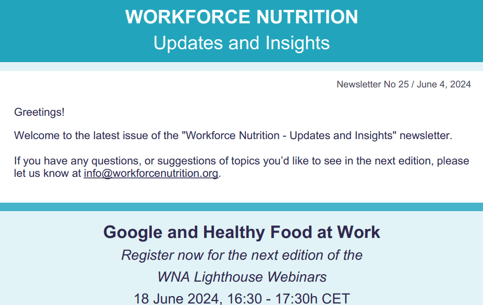 Workforce Nutrition Alliance Newsletter