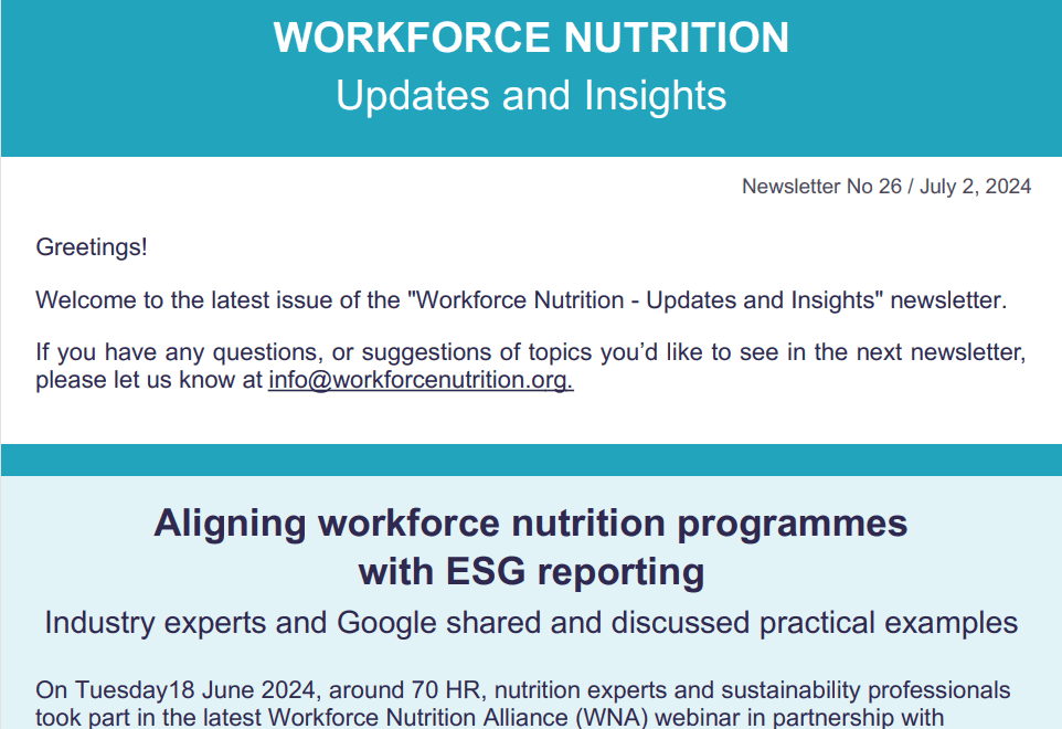Workforce Nutrition Alliance Newsletter
