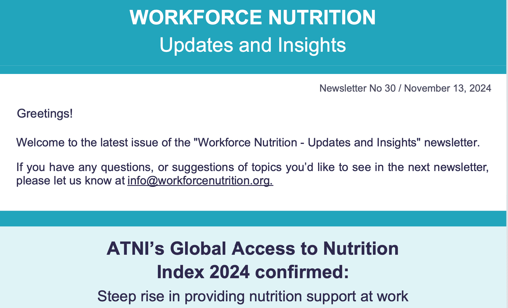 Workforce Nutrition Updates