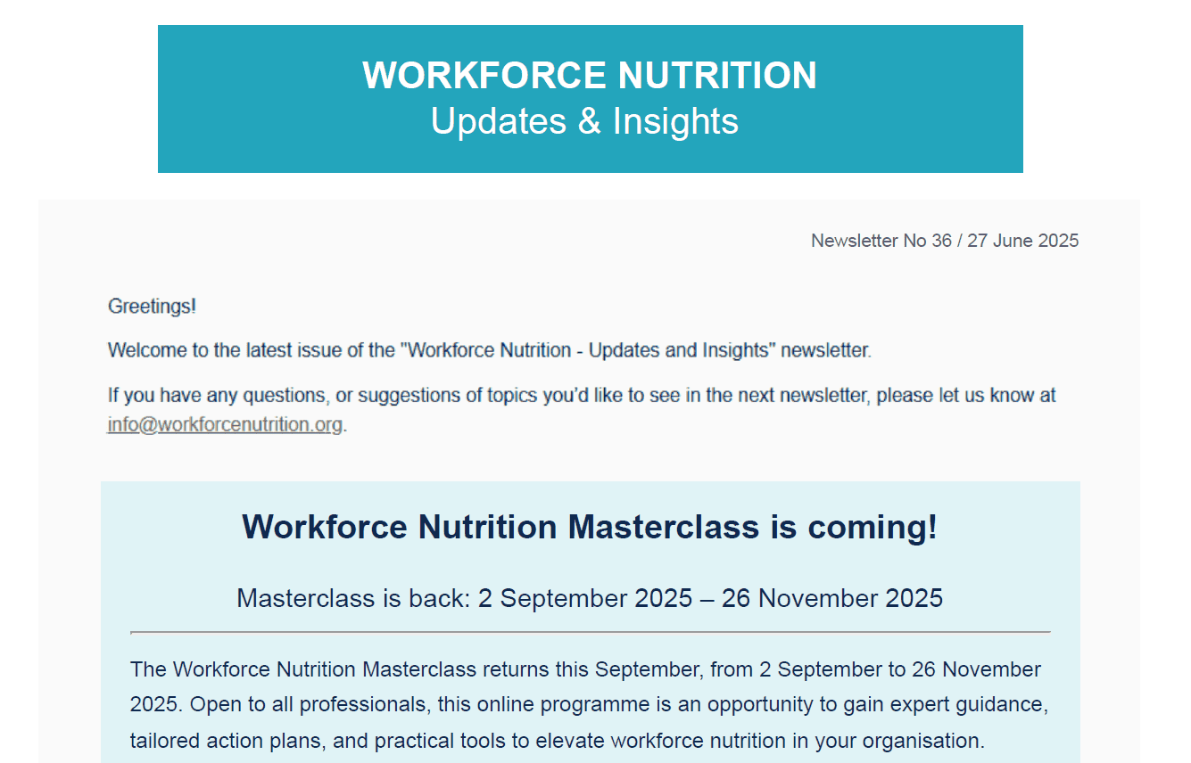 Workforce Nutrition Alliance Newsletter
