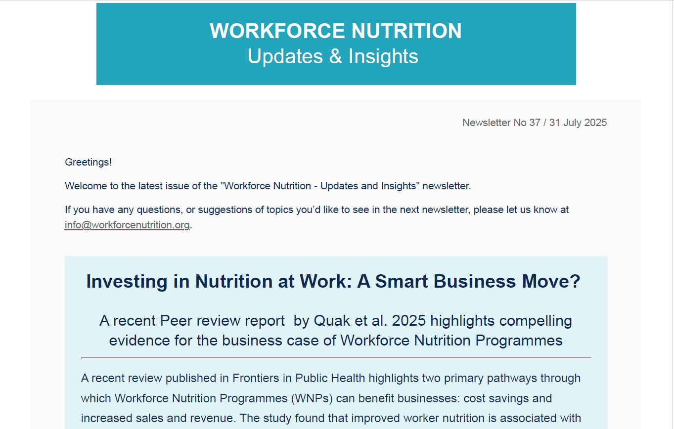 Workforce Nutrition Alliance Newsletter